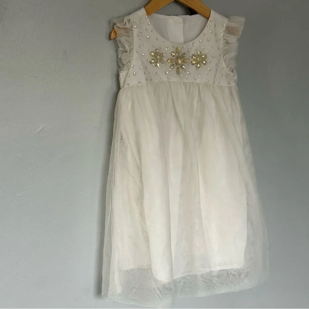Baby Gap Toddler Flower Girls White Ivory Tulle Bling Rhinestone Party Dress 4T